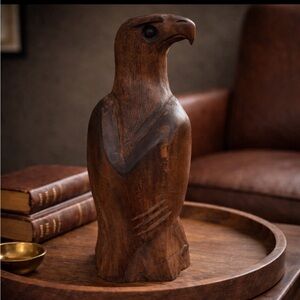 Vintage Hand Carved Wood Eagle Sculpture Rustic Cabin Decor 12”